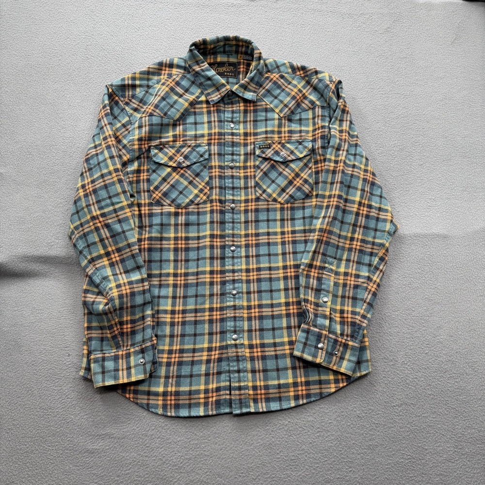 Howler Bros Shirt Mens Medium Green Plaid Flannel Western Snap Long Sleeve